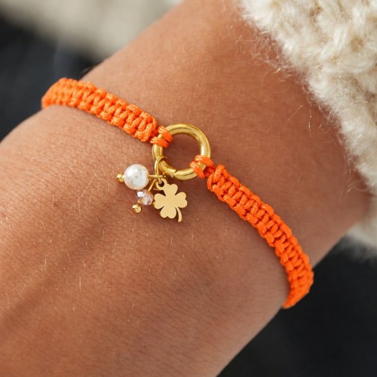 Armband Kleeblatt Makramee Gold