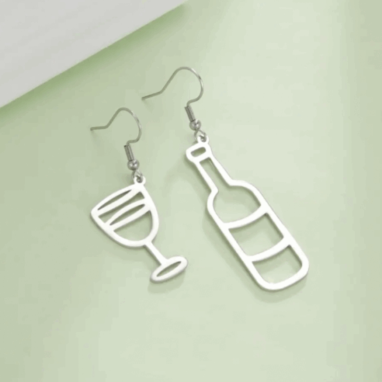 Ohrringe Wein Glas Flasche Edelstahl Silber