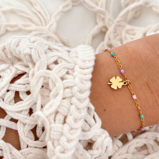 Armband Kleeblatt Edelstahl Gold