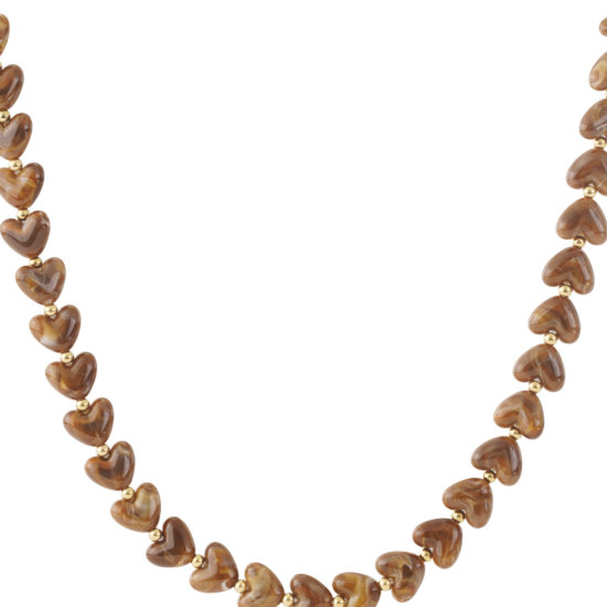 Halskette Brown Hearts Edelstahl Gold