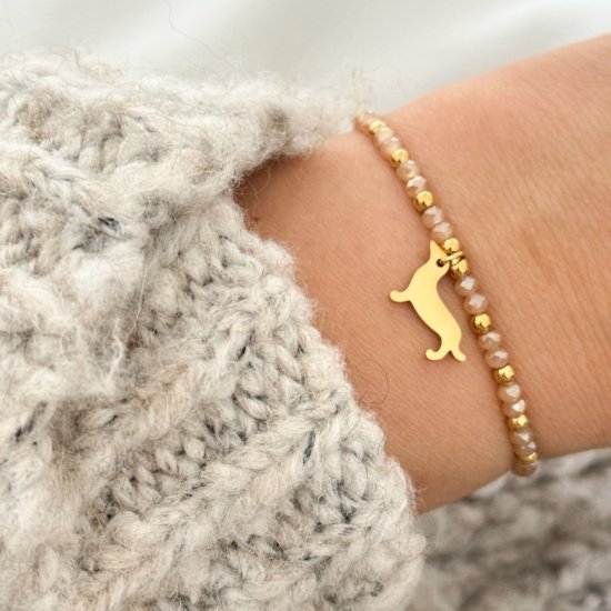 Armband Dackel Beige Edelstahl