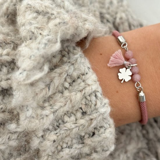 Armband Nylonkordel Kleeblatt Silber