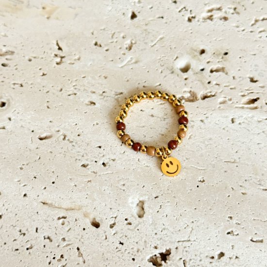 Ring Smiley Gold Edelstahl Braun