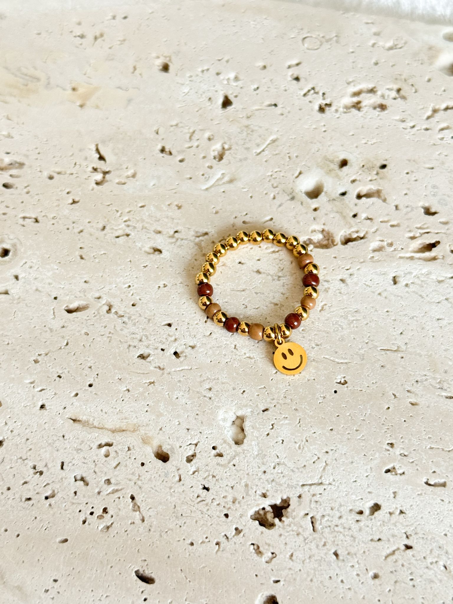 Ring Smiley Gold Edelstahl Braun Ring Smiley Gold Edelstahl Braun