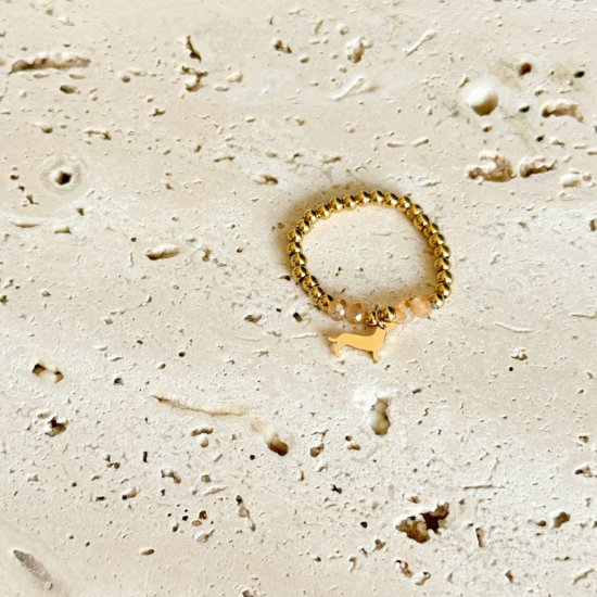 Ring Dackel Gold Edelstahl Beige