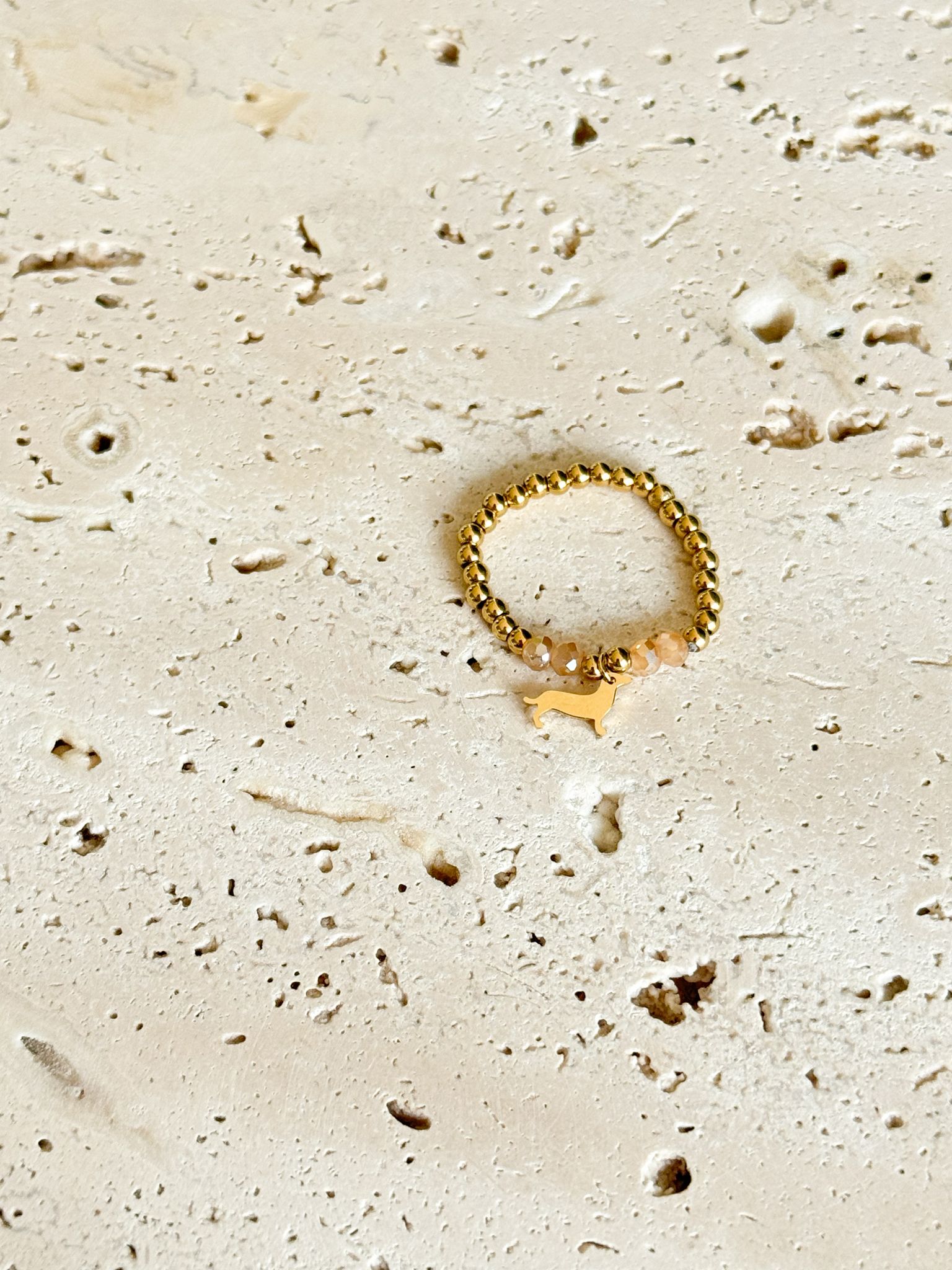 Ring Dackel Gold Edelstahl Beige Ring Dackel Gold Edelstahl Beige