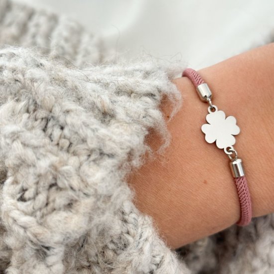 Armband Nylonkordel Kleeblatt Silber