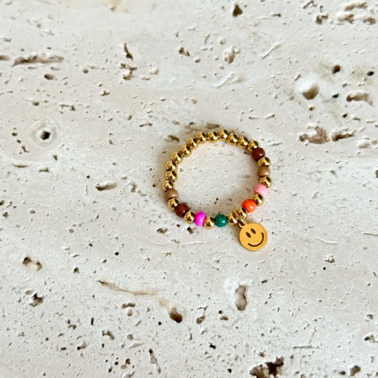 Ring Smiley Gold Edelstahl Bunt