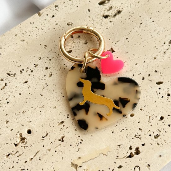 Schlüsselanhänger Dackel Herz Leo Gold