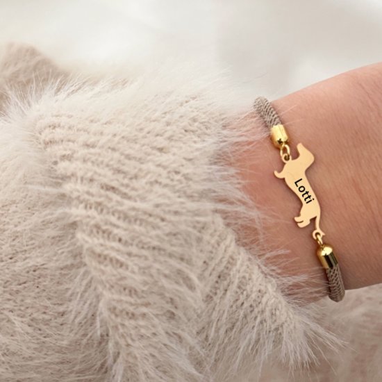 Armband Gravur Dackel Nylonkordel Gold