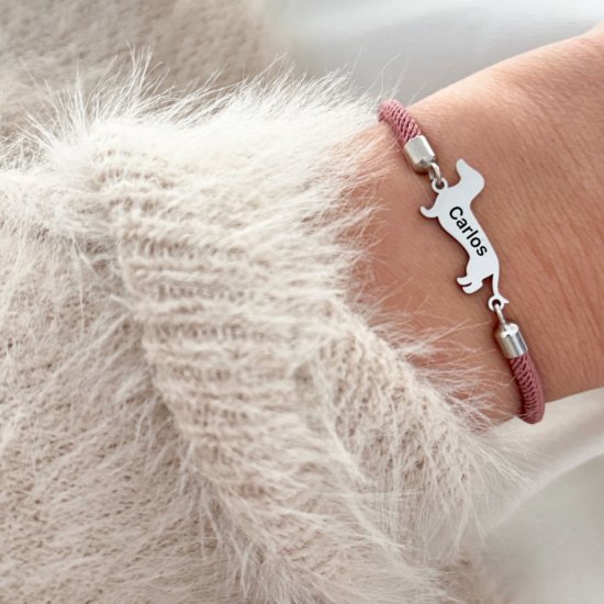 Armband Gravur Dackel Nylonkordel Silber
