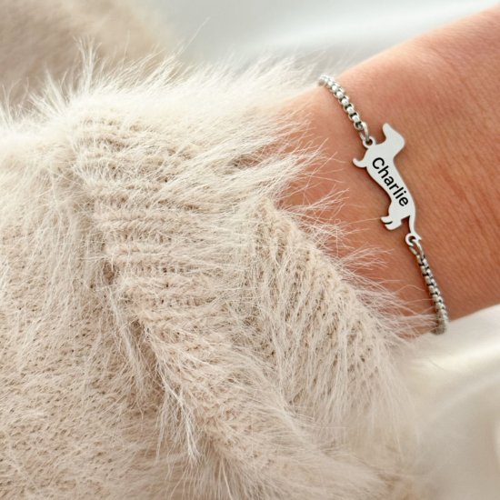 Armband Gravur Dackel Edelstahl Silber