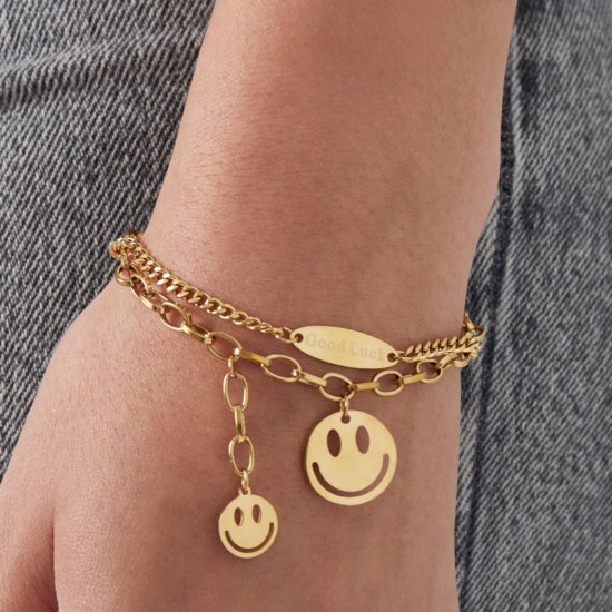 Armband Smiley Edelstahl Gold