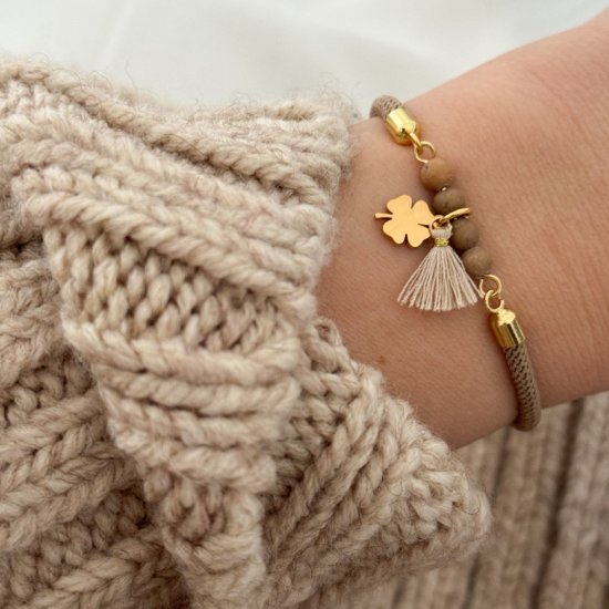 Armband Nylonkordel Kleeblatt Gold