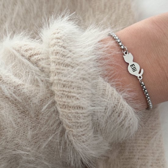 Armband Gravur Katze Silber