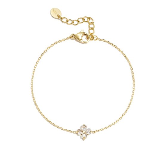 Armband Kleeblatt Zirkonia Edelstahl Gold
