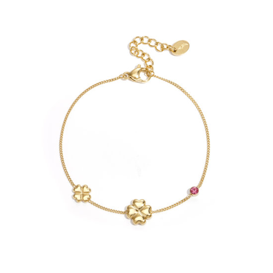 Armband Kleeblatt Pink Edelstahl Gold Armband Kleeblatt Pink Edelstahl Gold