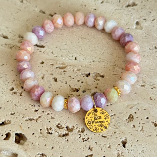 Armband Gravur Beste Mama Blumen Glasperlen