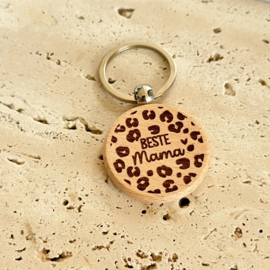 Schlüsselanhänger Holz Beste Mama Leo