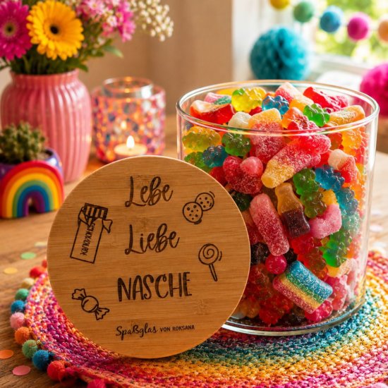 Lebe Liebe Nasche Glas Süßigkeiten