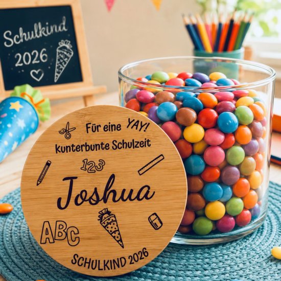 Glas zur Einschulung Name Gravur