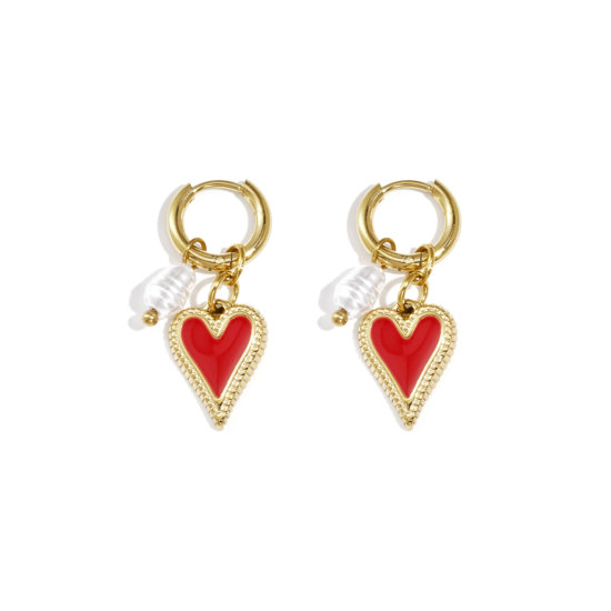 Ohrringe Hanging Heart And Pearl White