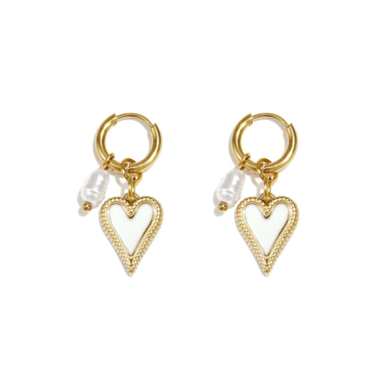 Ohrringe Hanging Heart And Pearl White